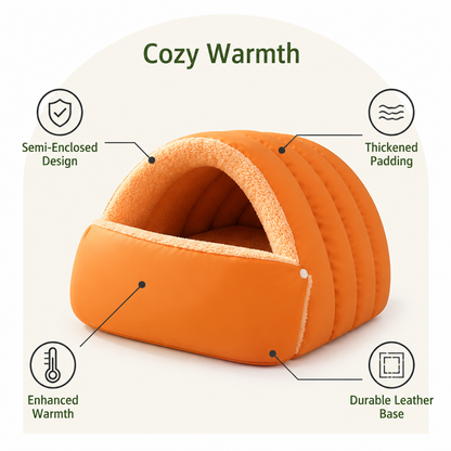 Ortekor Thickened Plush & Semi-Enclosed Pet Bed (Leather Base)