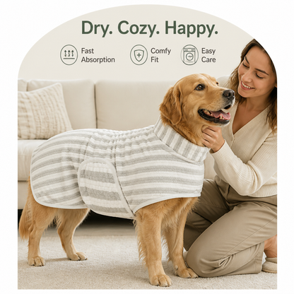 Ortekor Ultra-Absorbent Quick-Dry Dog Bathrobe (Button Collar & Hook-and-Loop Waist)