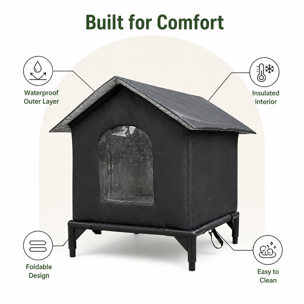 Ortekor Waterproof & Insulated Foldable Pet Cave Bed (Washable)
