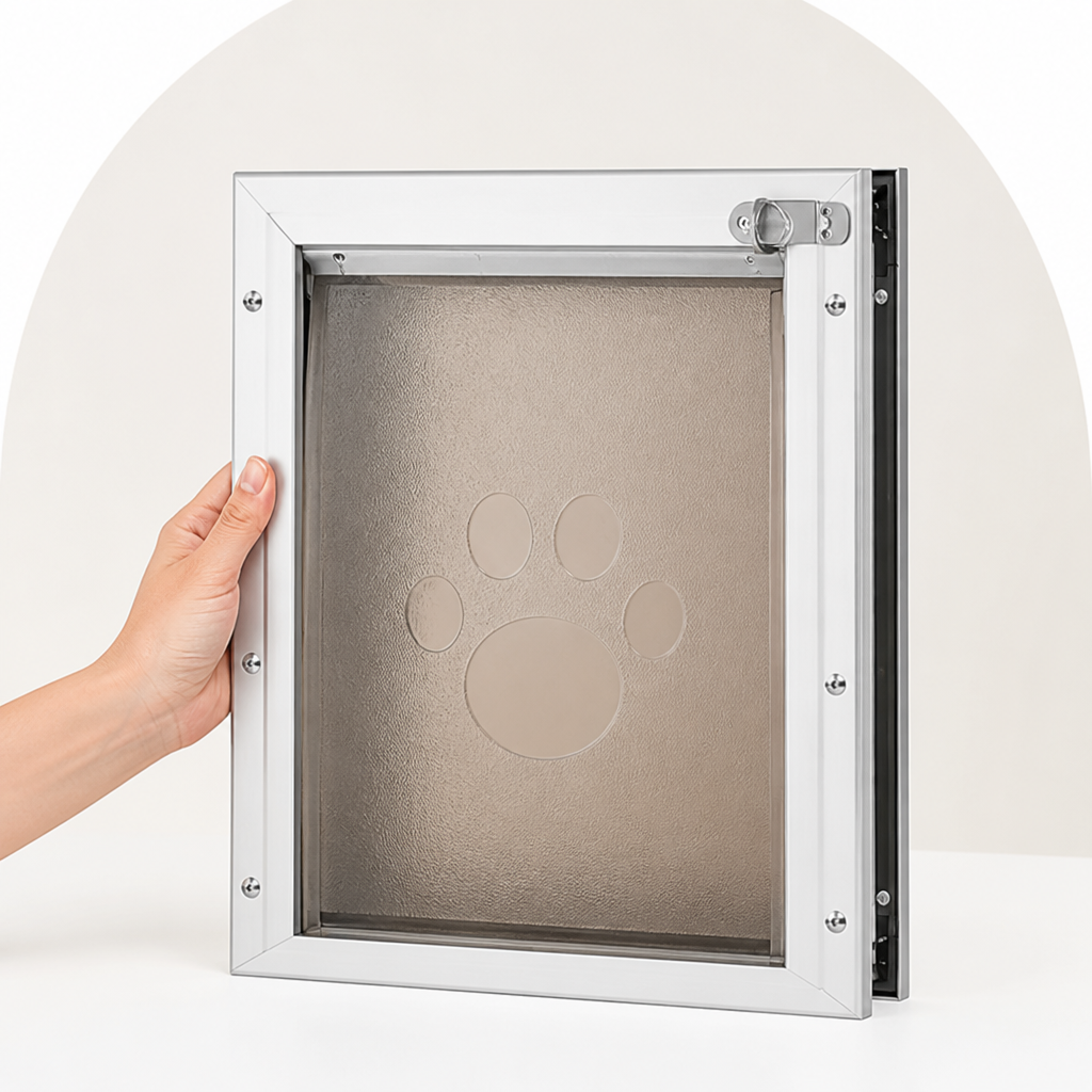 Ortekor Weatherproof Aluminum Frame & Magnetic Lock Pet Door (Fits 0.42–2 In Doors)