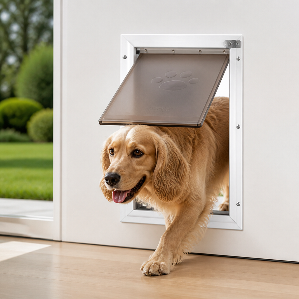 Ortekor Weatherproof Aluminum Frame & Magnetic Lock Pet Door (Fits 0.42–2 In Doors)