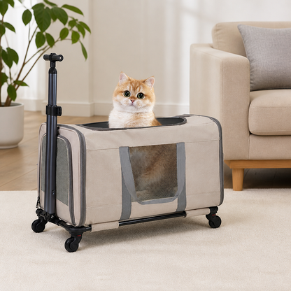 Ortekor Wheeled Trolley & Seatbelt-Secured Cat Carrier (Removable Stand)