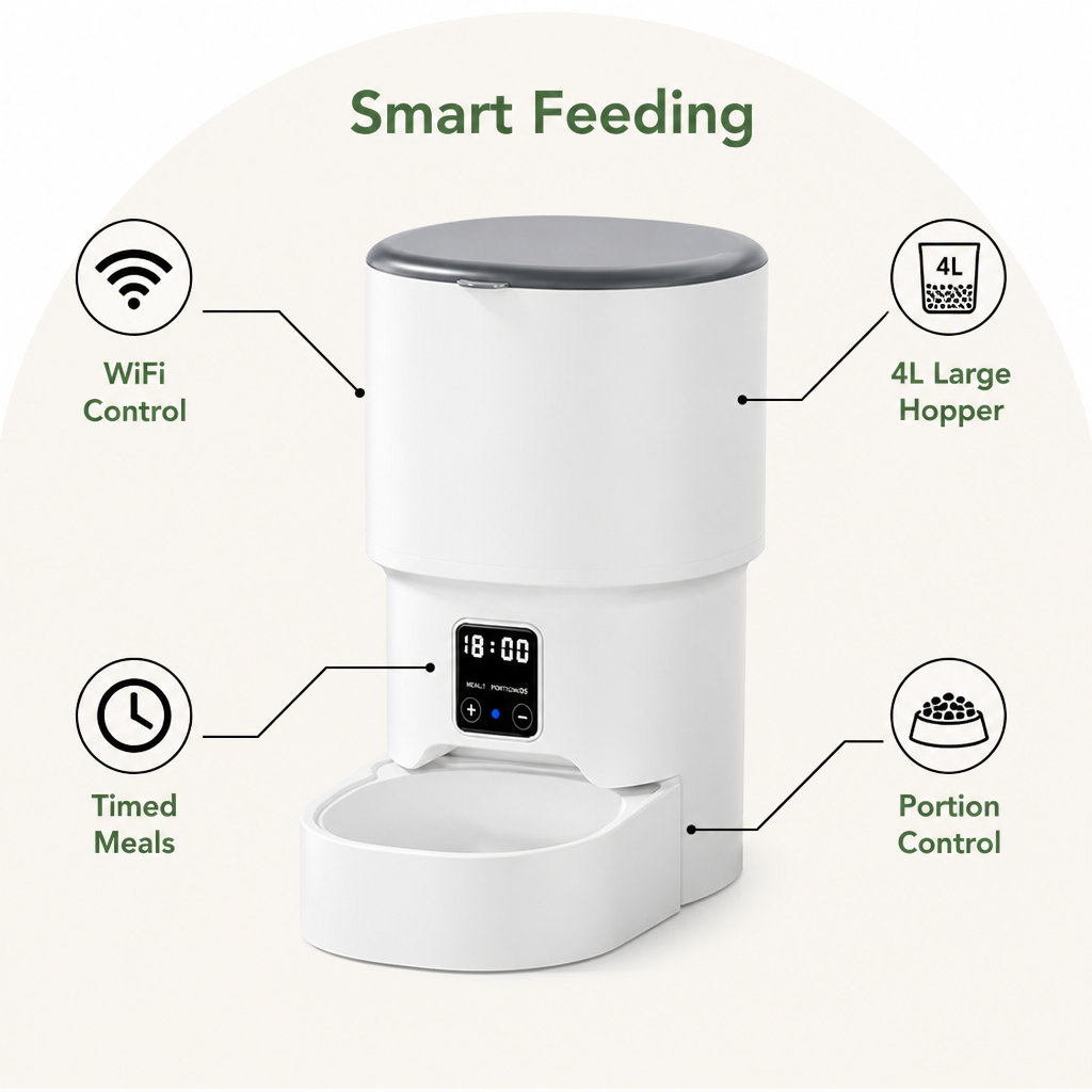 Ortekor WiFi App-Controlled & Portion Control Pet Feeder (4L Hopper)