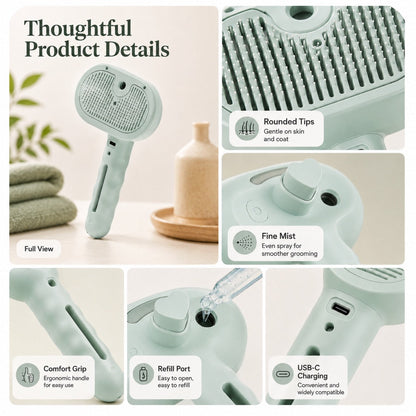 Fine-Mist Spray & One-Click Hair Release Pet Grooming Brush