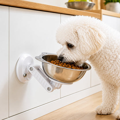 No-Drill Suction Stainless Steel Wall-Mounted Pet Bowl