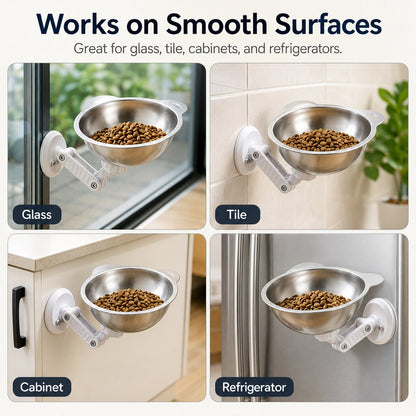 No-Drill Suction Stainless Steel Wall-Mounted Pet Bowl