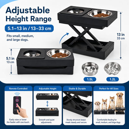 Remote-Controlled Height-Adjustable Dog Feeder (Stainless Steel Bowls)
