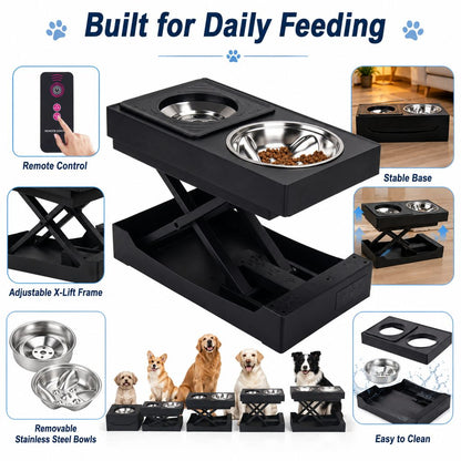 Remote-Controlled Height-Adjustable Dog Feeder (Stainless Steel Bowls)