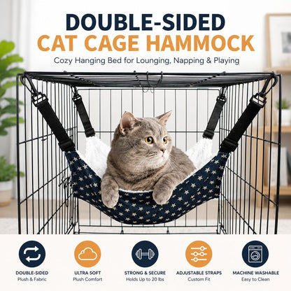 Reversible Plush & Fabric Cat Cage Hammock