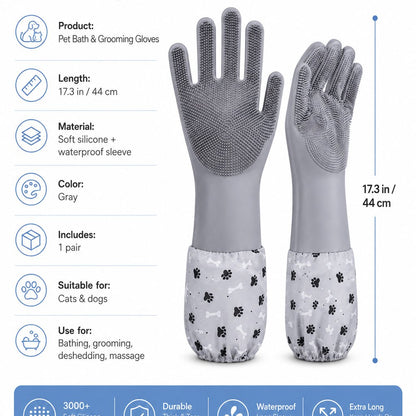 Soft Silicone Deshedding Pet Grooming Gloves (Long Sleeve)