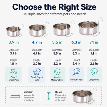 Stainless Steel No-Tip Hanging Pet Bowl (For Wire Crates)
