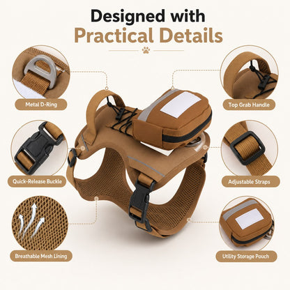 Tactical Breathable Reflective Dog Harness (Top Handle & Storage Pouch)
