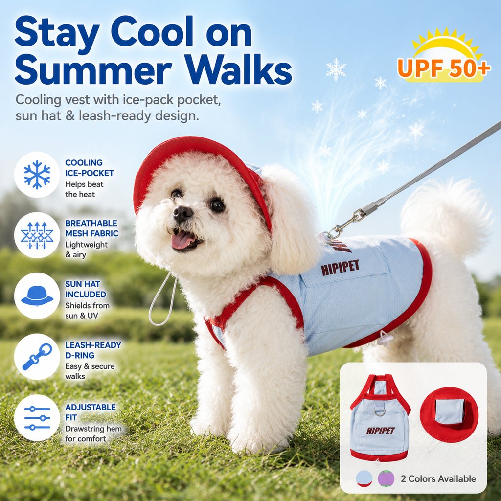 Ortekor Dog Cooling Vest and Sun Hat Set – Keep your dog cool and comfortable during hot summer walks.