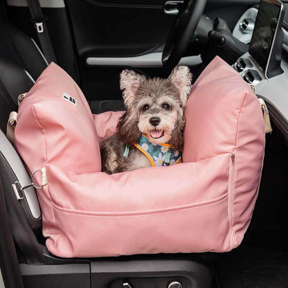 Padded Dog Car Seat Booster with Safety Harness & Side Bolsters – Waterproof Washable Pet Travel Carrier for Cars, SUVs & Travel