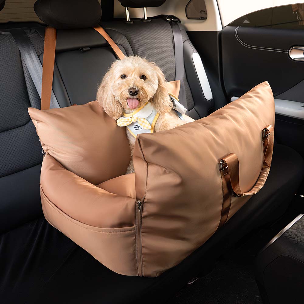 Padded Dog Car Seat Booster with Safety Harness & Side Bolsters – Waterproof Washable Pet Travel Carrier for Cars, SUVs & Travel