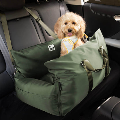 Padded Dog Car Seat Booster with Safety Harness & Side Bolsters – Waterproof Washable Pet Travel Carrier for Cars, SUVs & Travel
