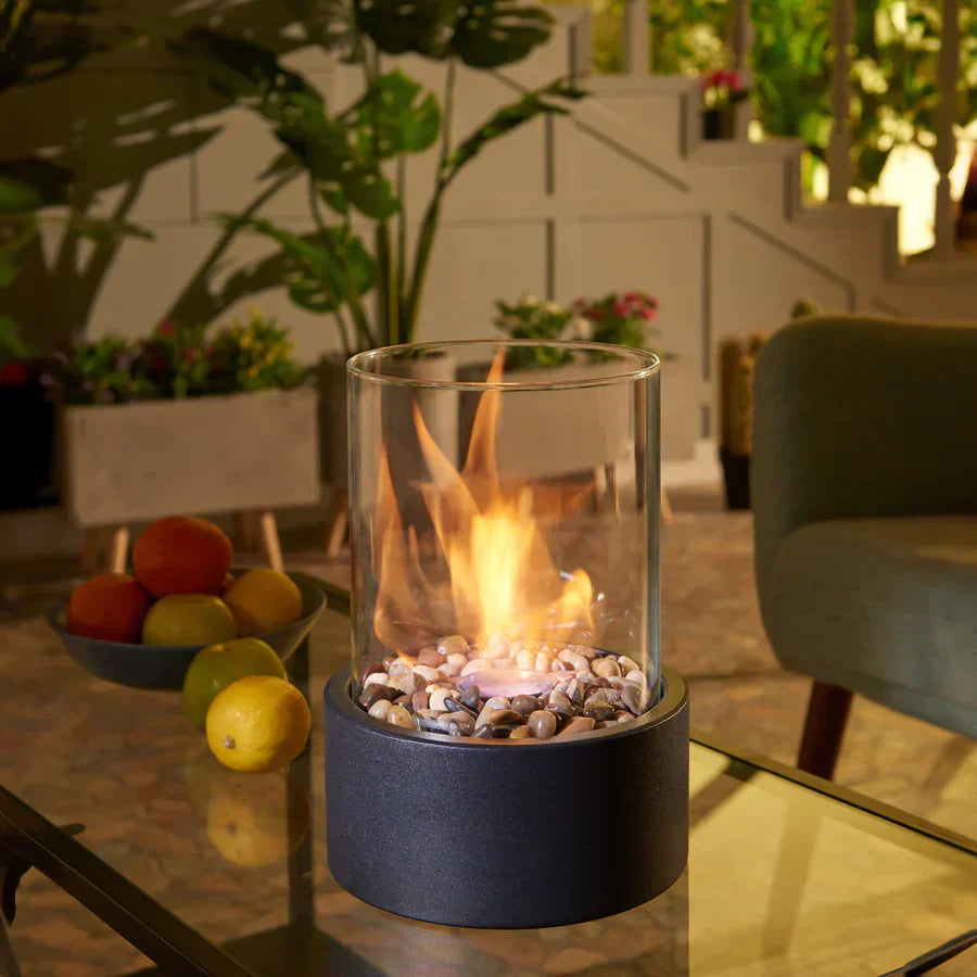 Tabletop Bio-Ethanol Fire Pit – Smokeless Indoor Outdoor Fireplace Lantern, Portable Glass & Metal Design, Real Flame Accent for Dining