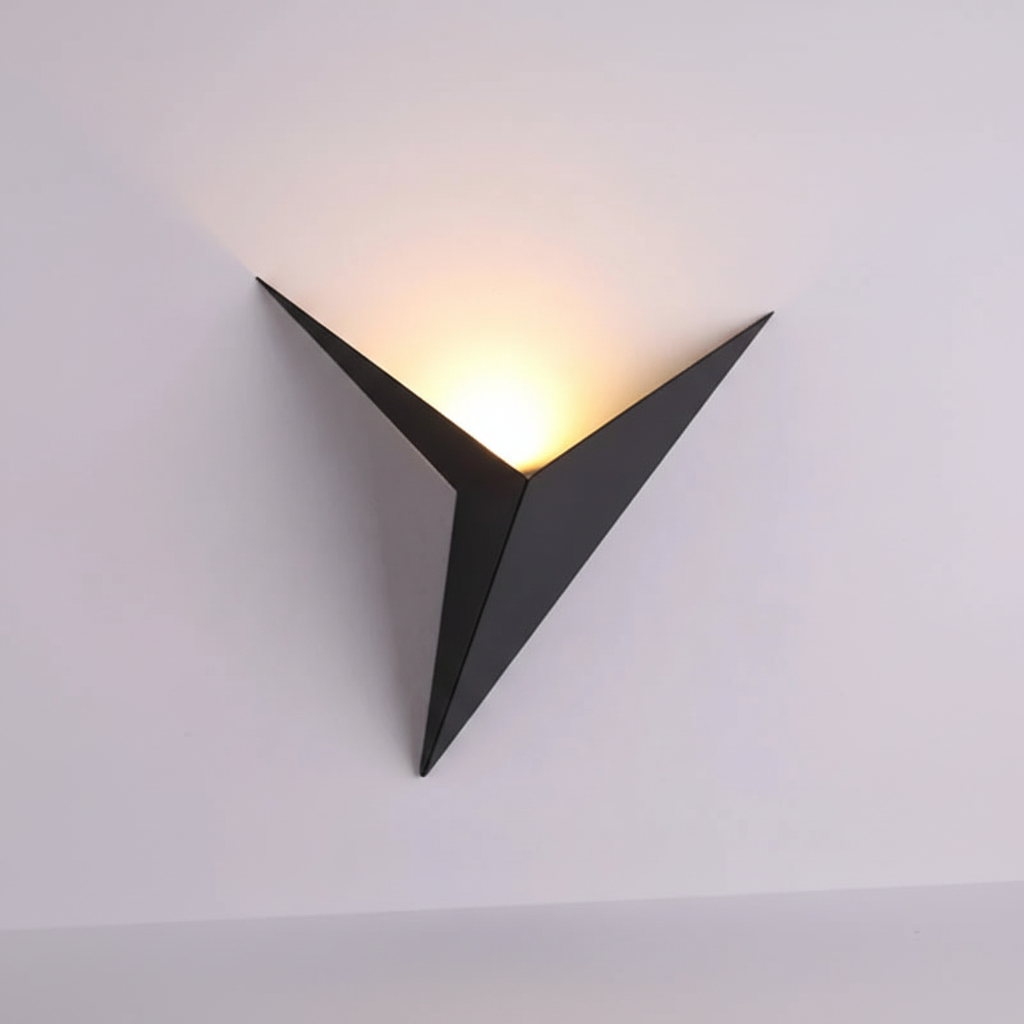 Triangular Iron Wall Sconce with Built-In LED Light for Bedrooms, Hallways & Living Rooms — Geometric Fixture in Black White or Gold for Mod