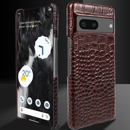 Genuine Leather Phone Case for Google Pixel – Textured Crocodile Grain Design with Raised Edges & Camera Protection