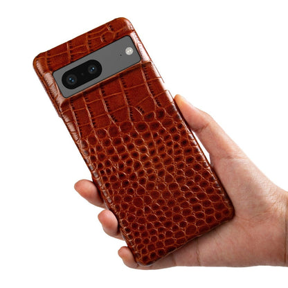 Genuine Leather Phone Case for Google Pixel – Textured Crocodile Grain Design with Raised Edges & Camera Protection