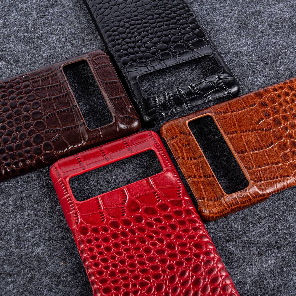 Genuine Leather Phone Case for Google Pixel – Textured Crocodile Grain Design with Raised Edges & Camera Protection