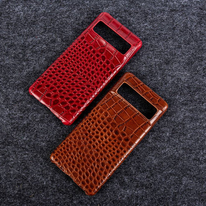 Genuine Leather Phone Case for Google Pixel – Textured Crocodile Grain Design with Raised Edges & Camera Protection