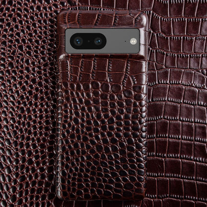 Genuine Leather Phone Case for Google Pixel – Textured Crocodile Grain Design with Raised Edges & Camera Protection