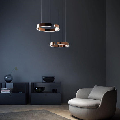 Ortekor Dual-Ring Pendant Light | Adjustable Height LED Hanging Light with Warm White Glow for Contemporary Kitchens