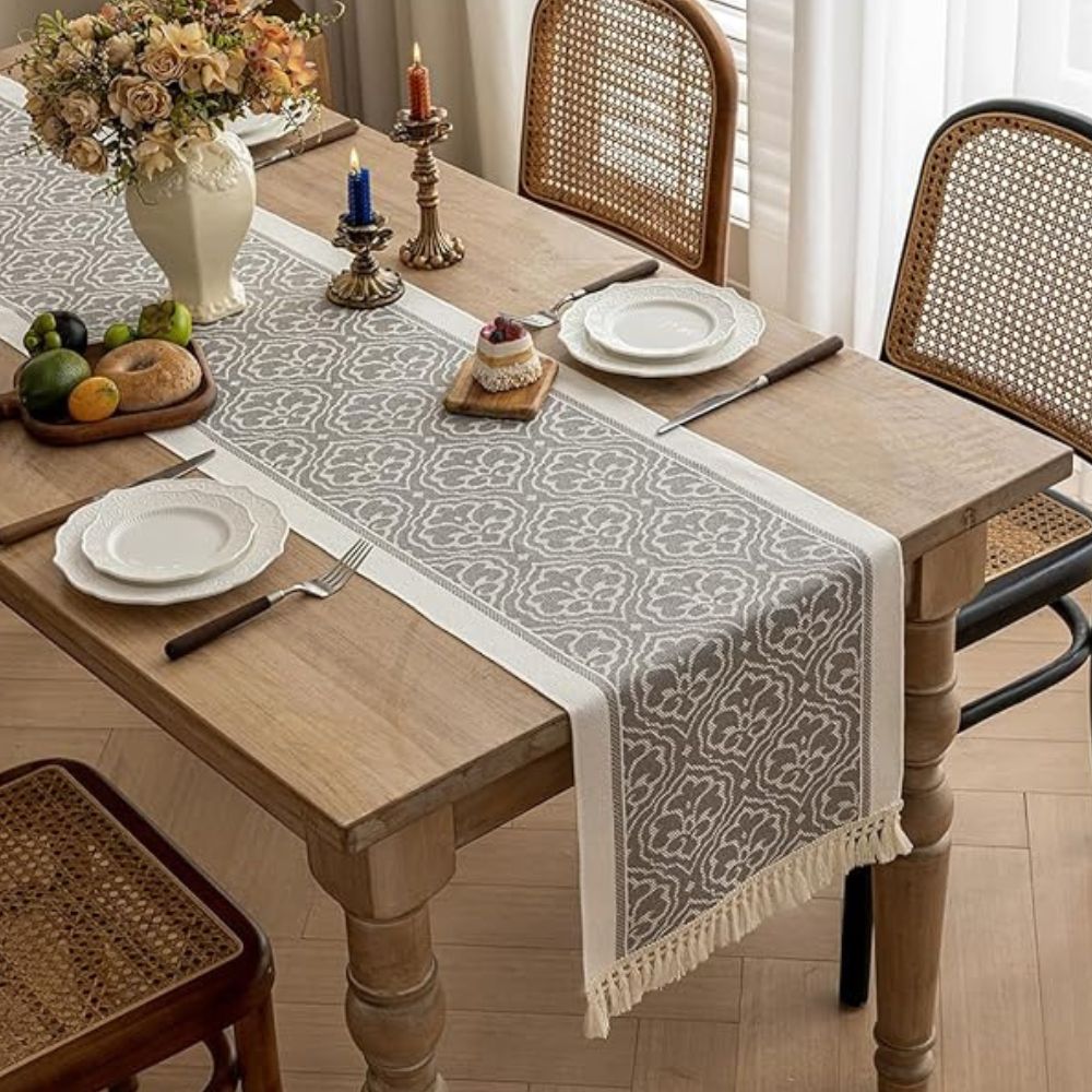 Dune Table Runner - Microfiber Blend, Boho Damask Design