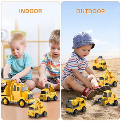 Construction Carrier Truck Playset with 5 Vehicles – Lights & Sounds, Push-and-Go Action, Detachable Cab for Kids