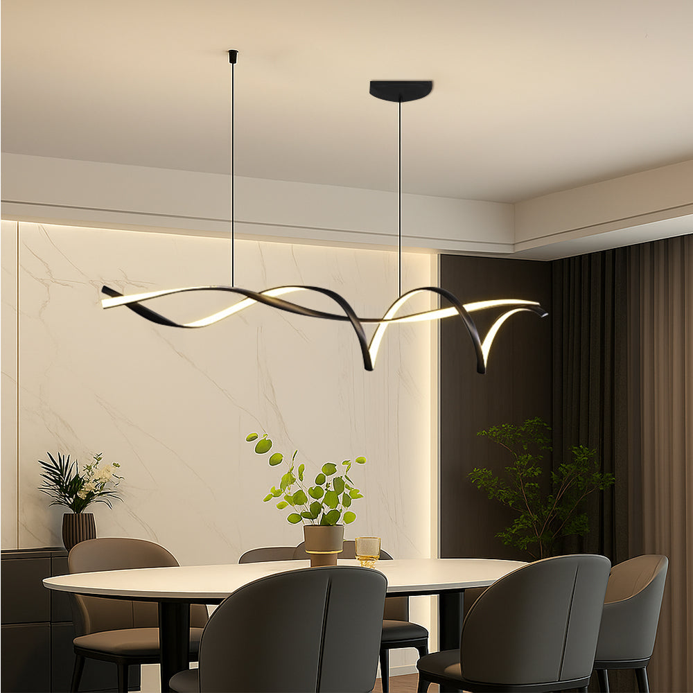 Hanging Linear LED Island Light Black Alloy Adjustable Cable 39-59 Inches for Kitchen Counter Dining Table Modern Minimalist Ceiling Fixture