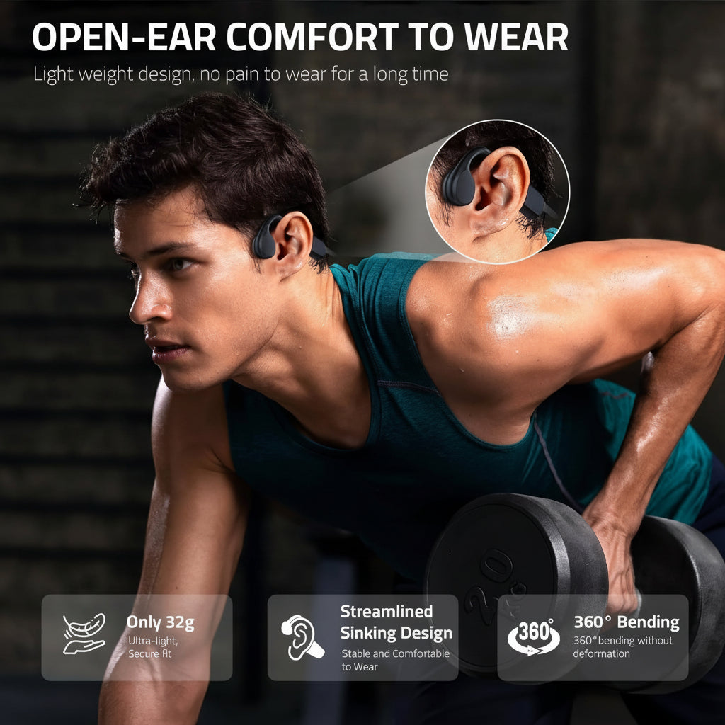 Sport Audio | Wireless Bone Conduction Headphones with USB Charging | Open Ear Design for Safety and Comfort