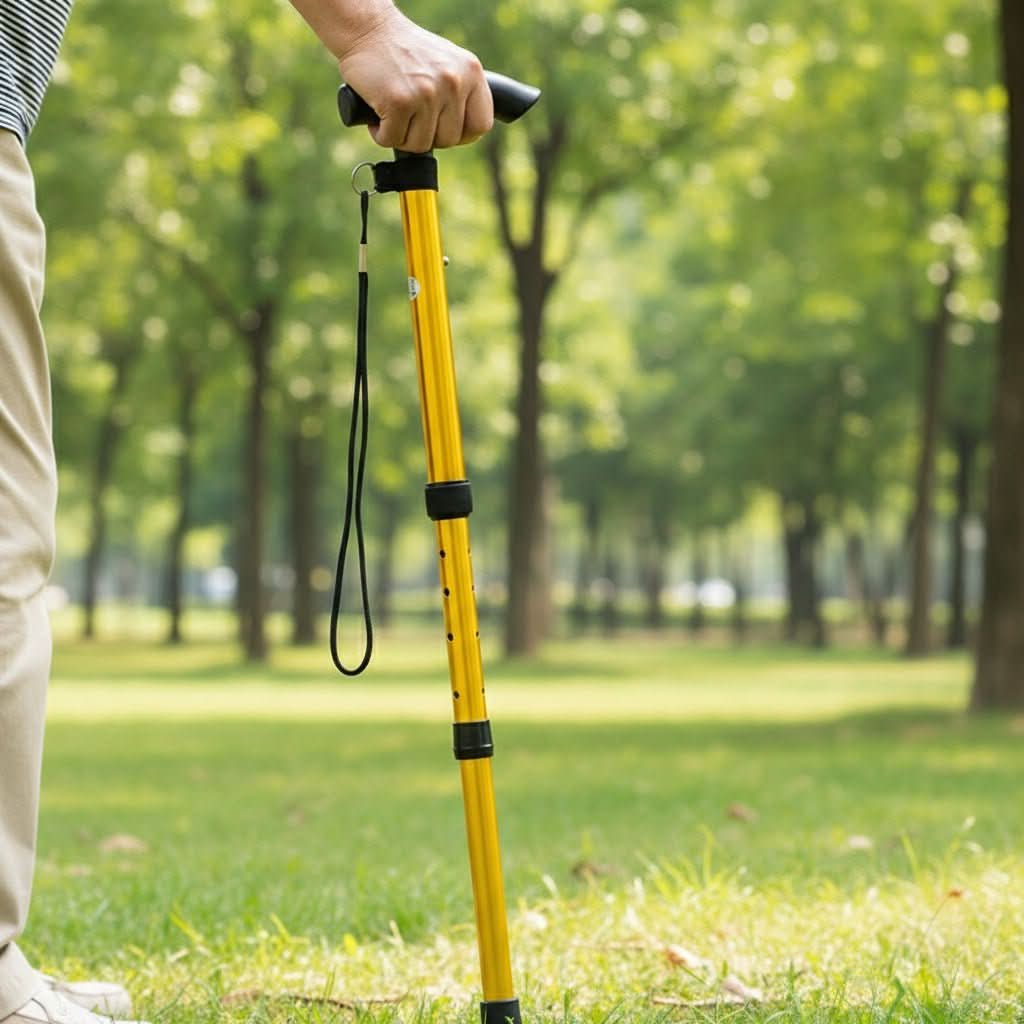 Folding Walking Cane for Seniors – Adjustable Aluminum Support Stick with Ergonomic Handle & Wrist Strap – Lightweight Travel Cane for