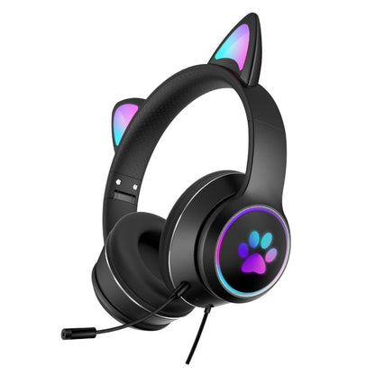 Playful Cat Ear Gaming Headset with LED Lights & Adjustable Microphone for Immersive Gaming