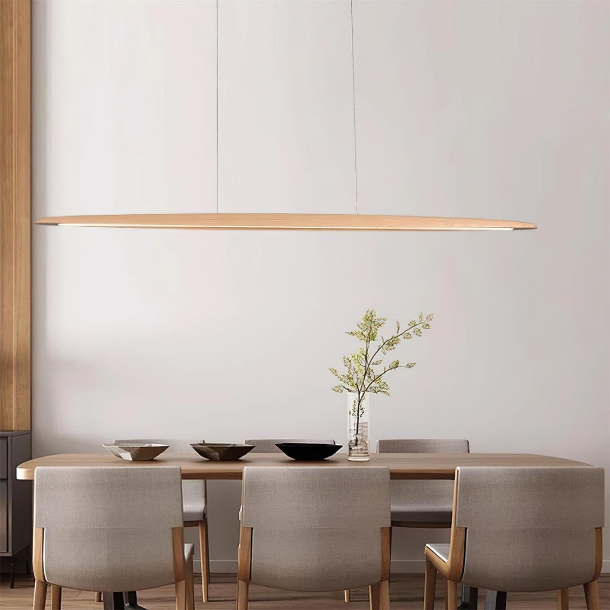 Linear Wood Ceiling Light Fixture with Built-In LED Warm Glow for Kitchen Island Dining Room Office Adjustable Height Bar Lamp Modern Farmho