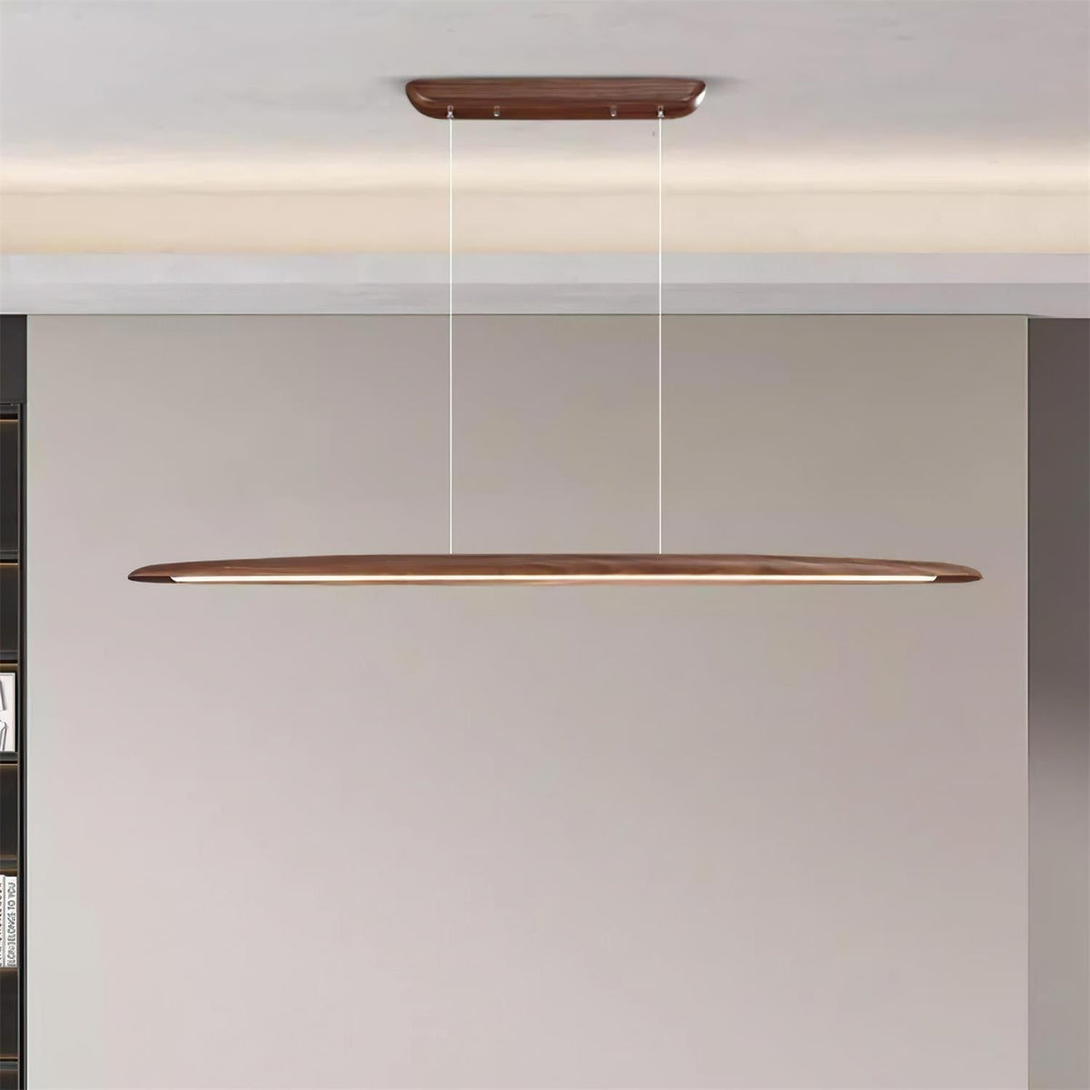 Linear Wood Ceiling Light Fixture with Built-In LED Warm Glow for Kitchen Island Dining Room Office Adjustable Height Bar Lamp Modern Farmho