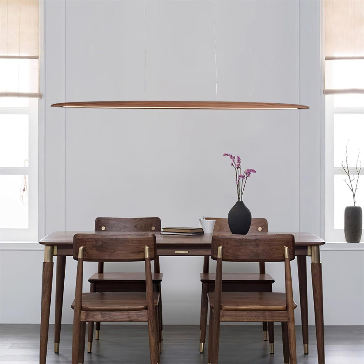 Linear Wood Ceiling Light Fixture with Built-In LED Warm Glow for Kitchen Island Dining Room Office Adjustable Height Bar Lamp Modern Farmho