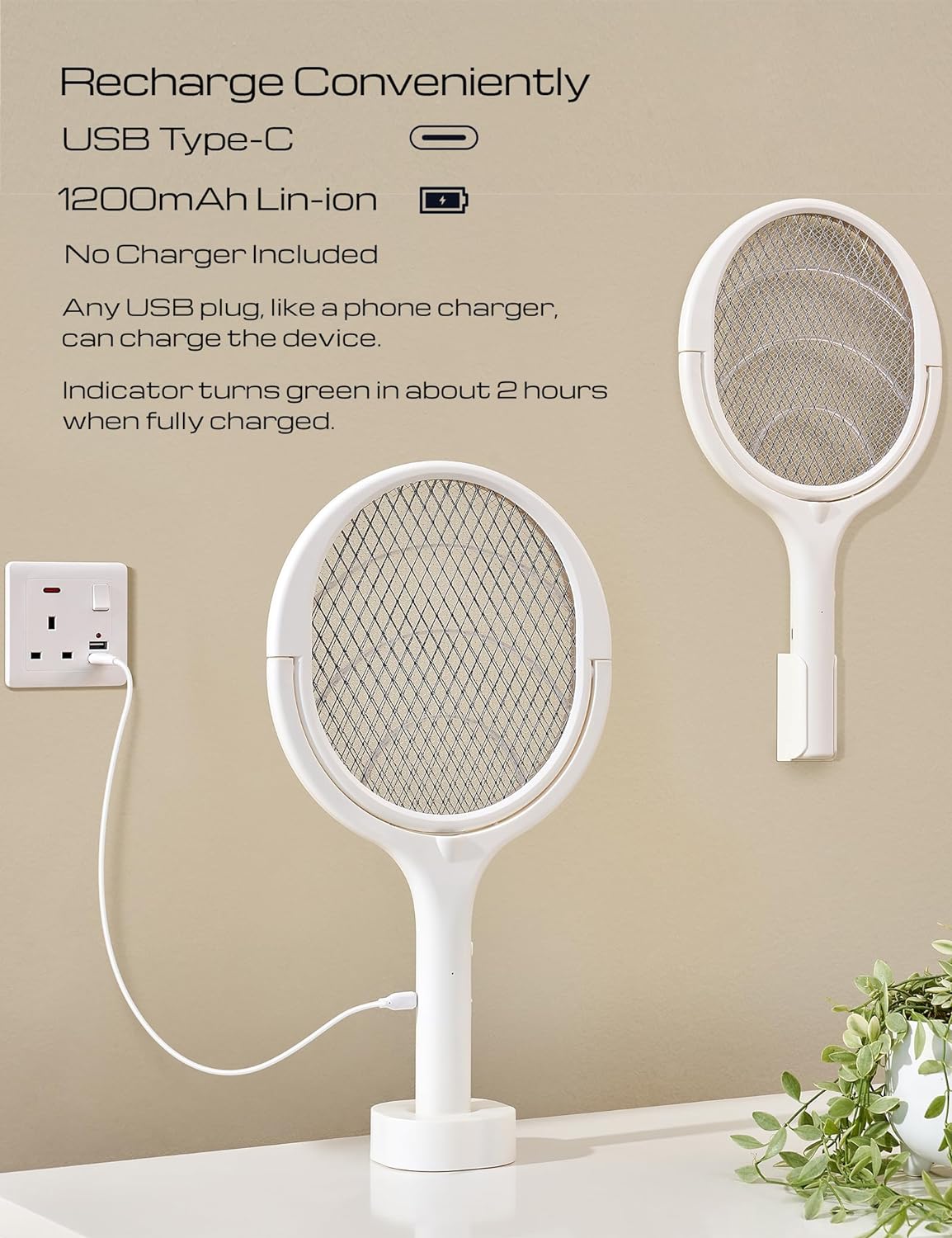 Eco-Friendly Electric Fly Swatter with 90-Degree Swivel Head for Effective Insect Control