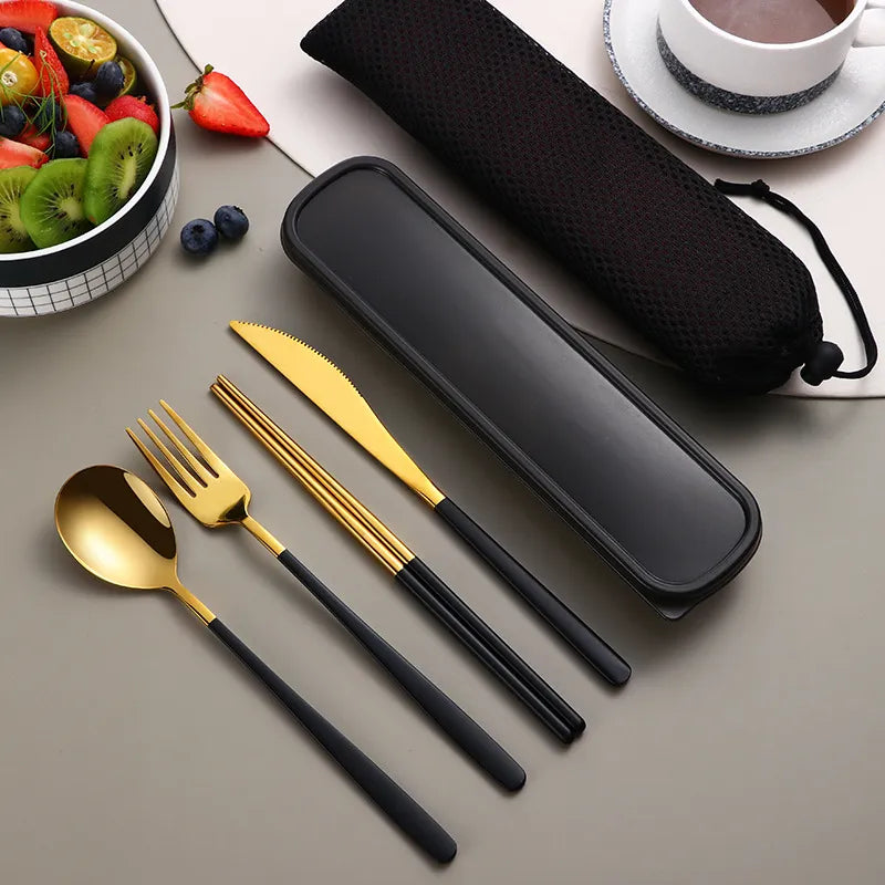 Eco-Friendly Portable Cutlery Set with Stainless Steel Utensils | Compact Design for Sustainable Dining