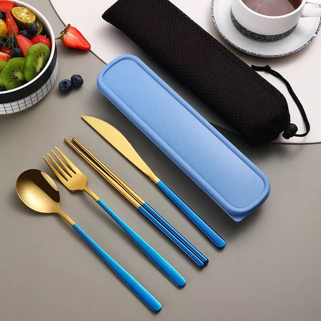 Eco-Friendly Portable Cutlery Set with Stainless Steel Utensils | Compact Design for Sustainable Dining