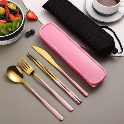 Eco-Friendly Portable Cutlery Set with Stainless Steel Utensils | Compact Design for Sustainable Dining