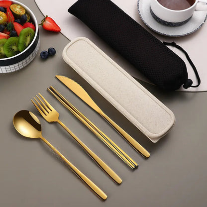Eco-Friendly Portable Cutlery Set with Stainless Steel Utensils | Compact Design for Sustainable Dining