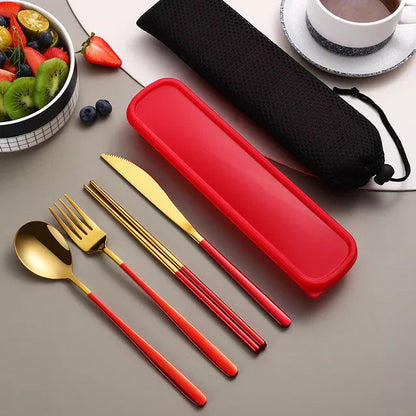 Eco-Friendly Portable Cutlery Set with Stainless Steel Utensils | Compact Design for Sustainable Dining