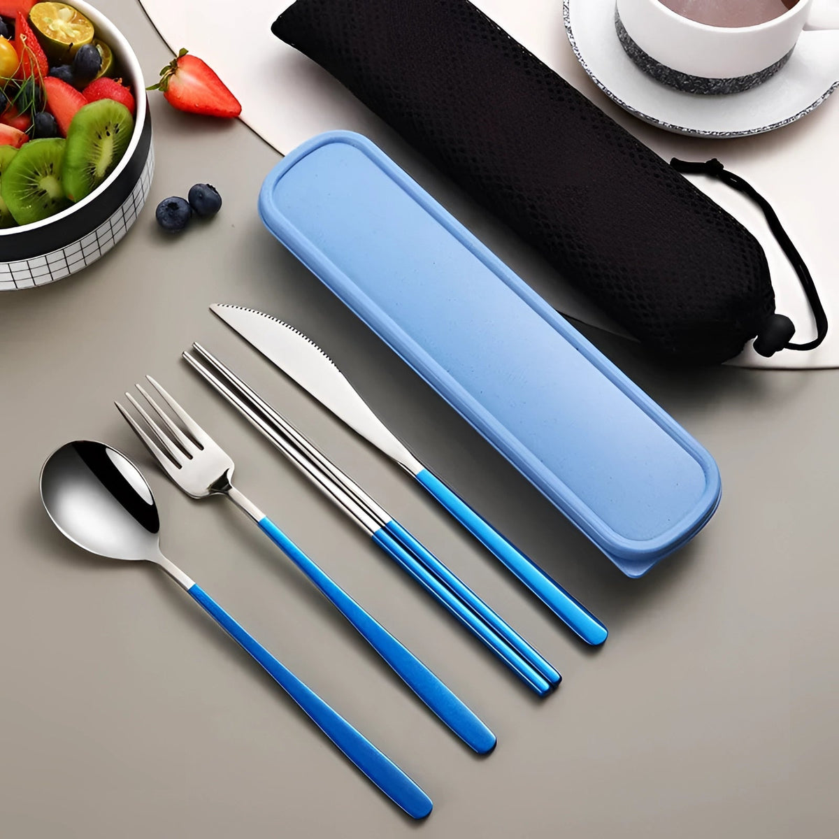 Travel Silverware Set with Case, Stainless Steel Flatware Set, Portable Cutlery Set with Chopsticks for Lunch and Picnic