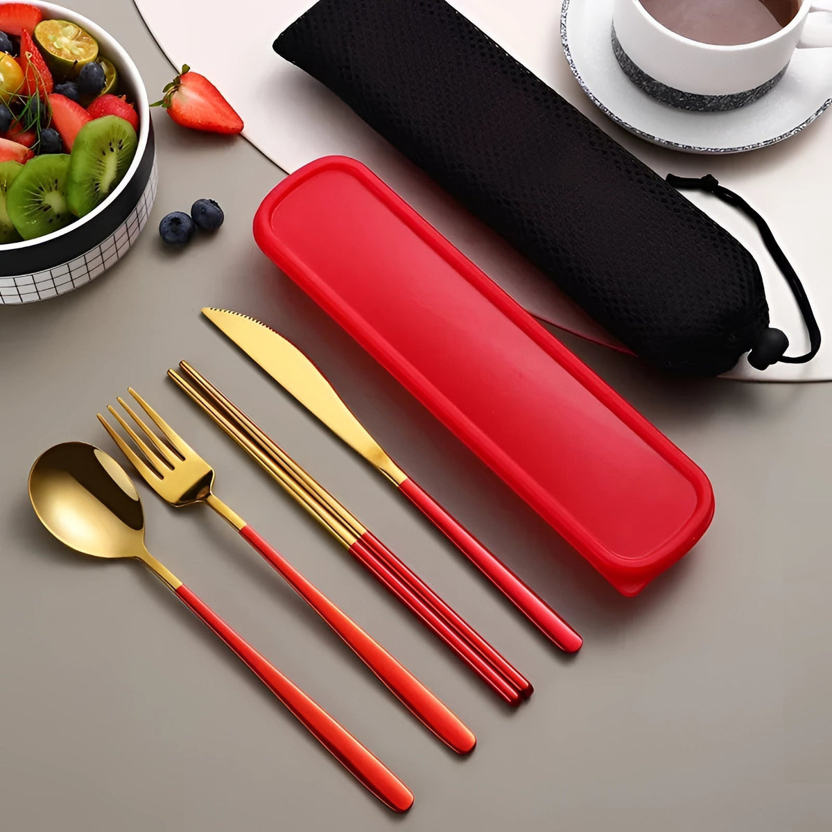 Travel Silverware Set with Case, Stainless Steel Flatware Set, Portable Cutlery Set with Chopsticks for Lunch and Picnic