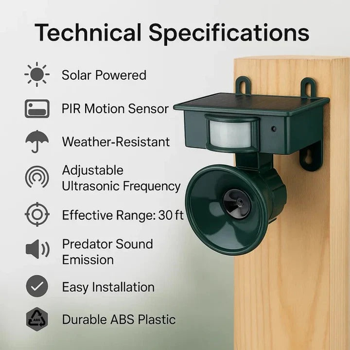 EcoGuard | Motion-Activated Bird Deterrent with Customizable Sensitivity | Effective Solution for Gardens and Patios