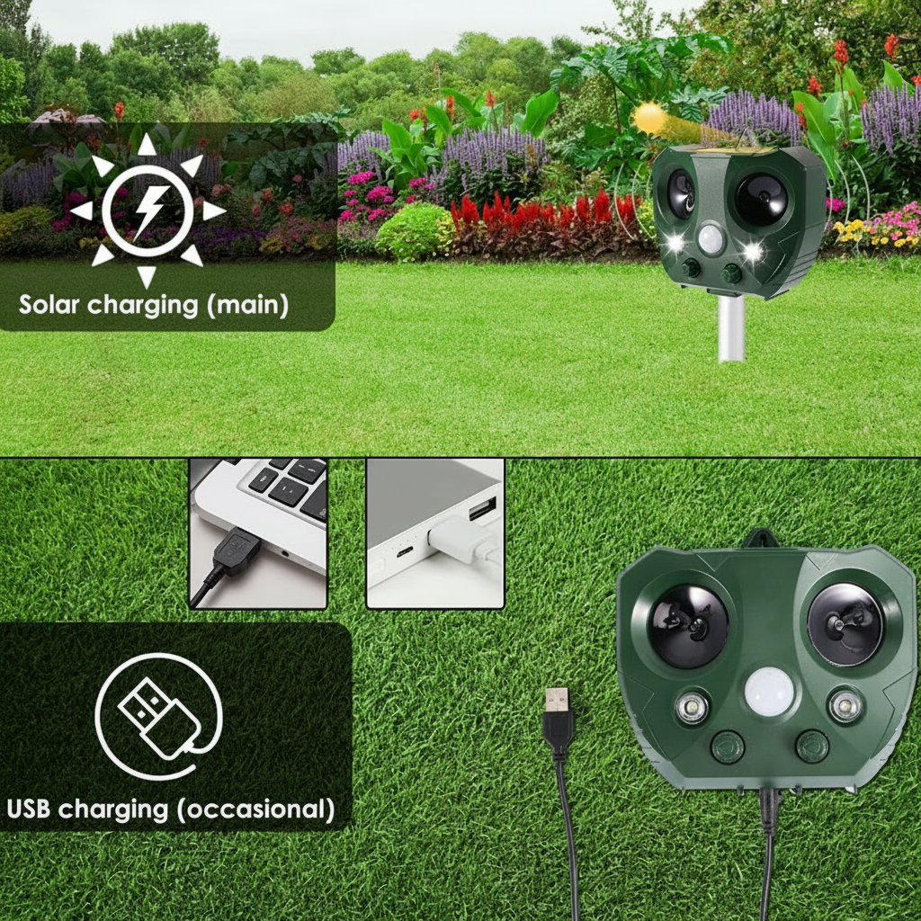 Bird Deterrent Ultrasonic Solar Powered, Bird Repellent Devices Outdoor with Flashing LED Light and 5 Modes, Pigeon Deterrent