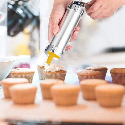 Cookie Press with 20 Shapes and 4 Nozzles Stainless Steel Dough Dispenser for Uniform Homemade Cookies Spritz Maker with Ergonomic Grip for