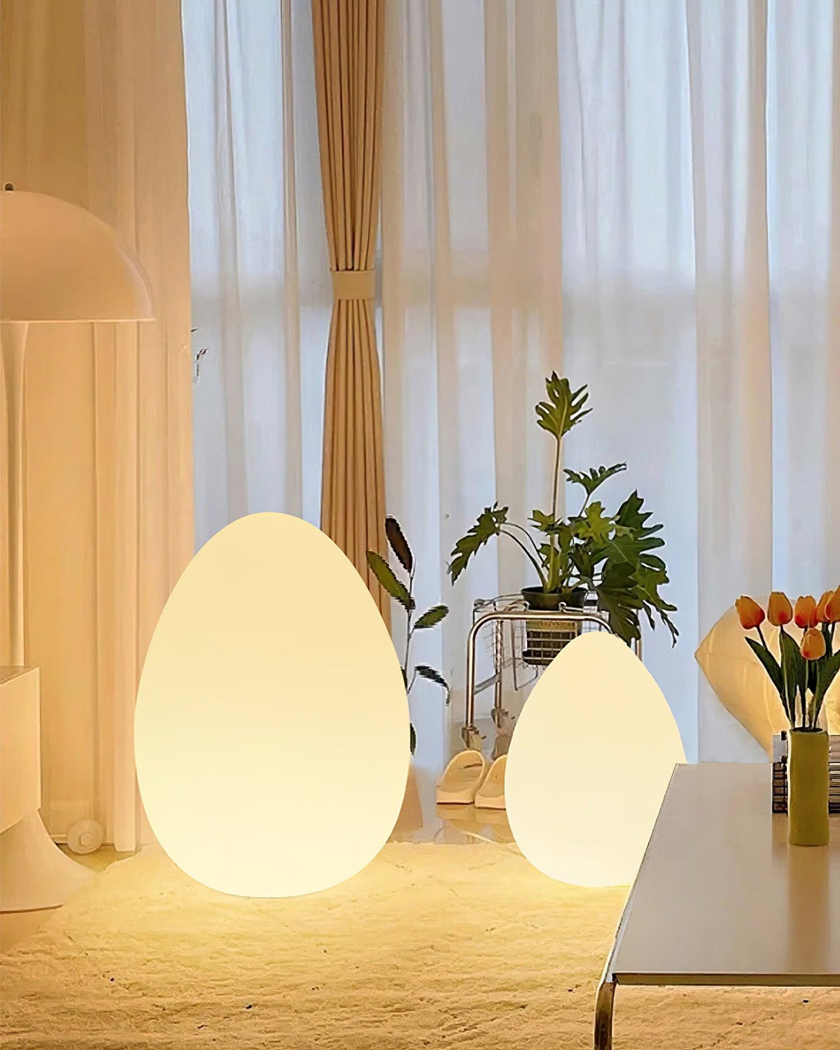 Egg-Shaped LED Mood Lamp 12 in White Polyethylene Shade 3-Mode Light Indoor Outdoor Cordless Rechargeable Accent Light for Living Room Patio