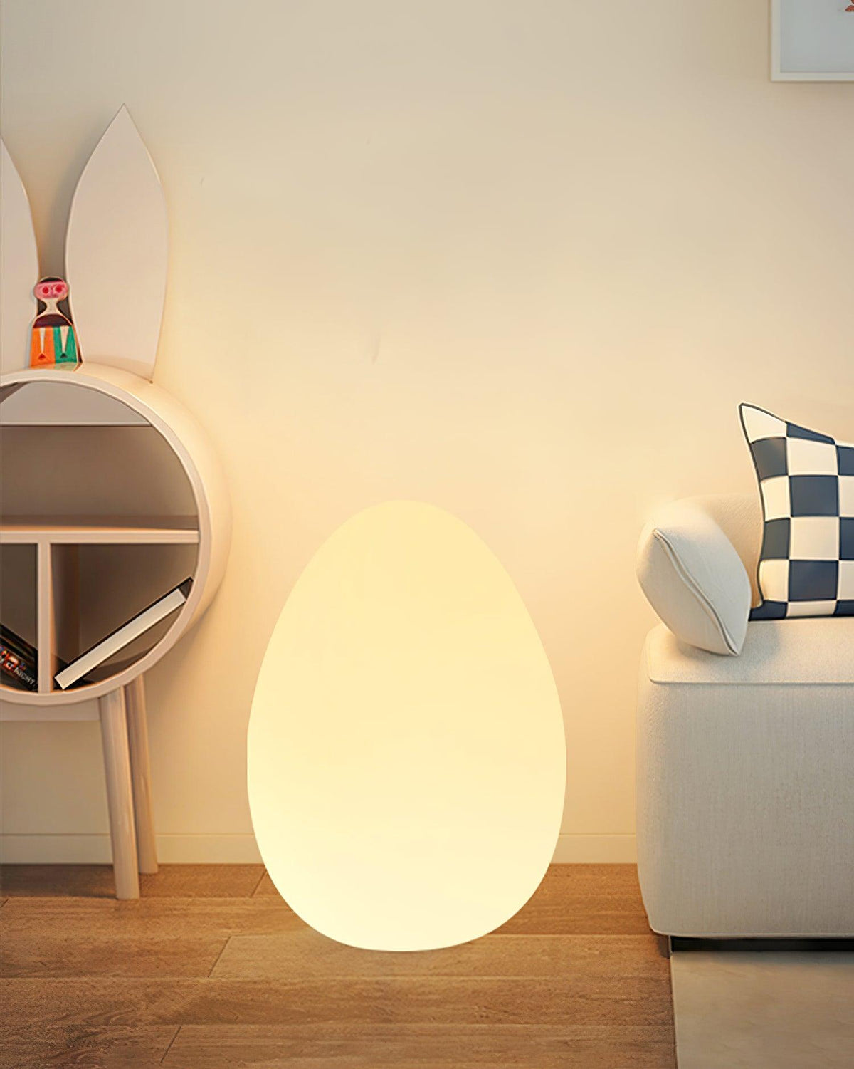Egg-Shaped LED Mood Lamp 12 in White Polyethylene Shade 3-Mode Light Indoor Outdoor Cordless Rechargeable Accent Light for Living Room Patio
